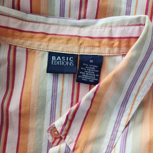 Y2K Basic Editions Orange Pink Striped Sleeveless Button Down Shirt 1X - Picture 6 of 7